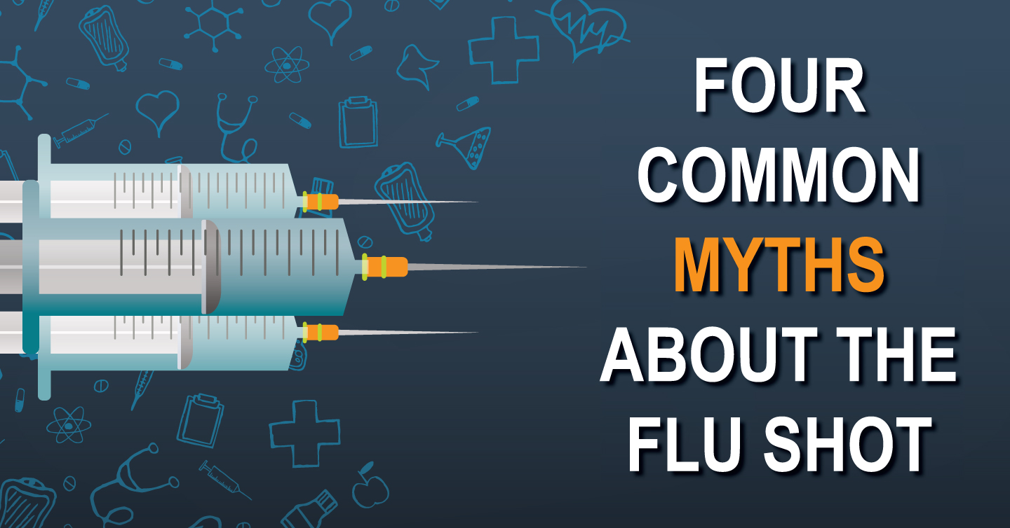 graphic showing flu shot vaccine with text