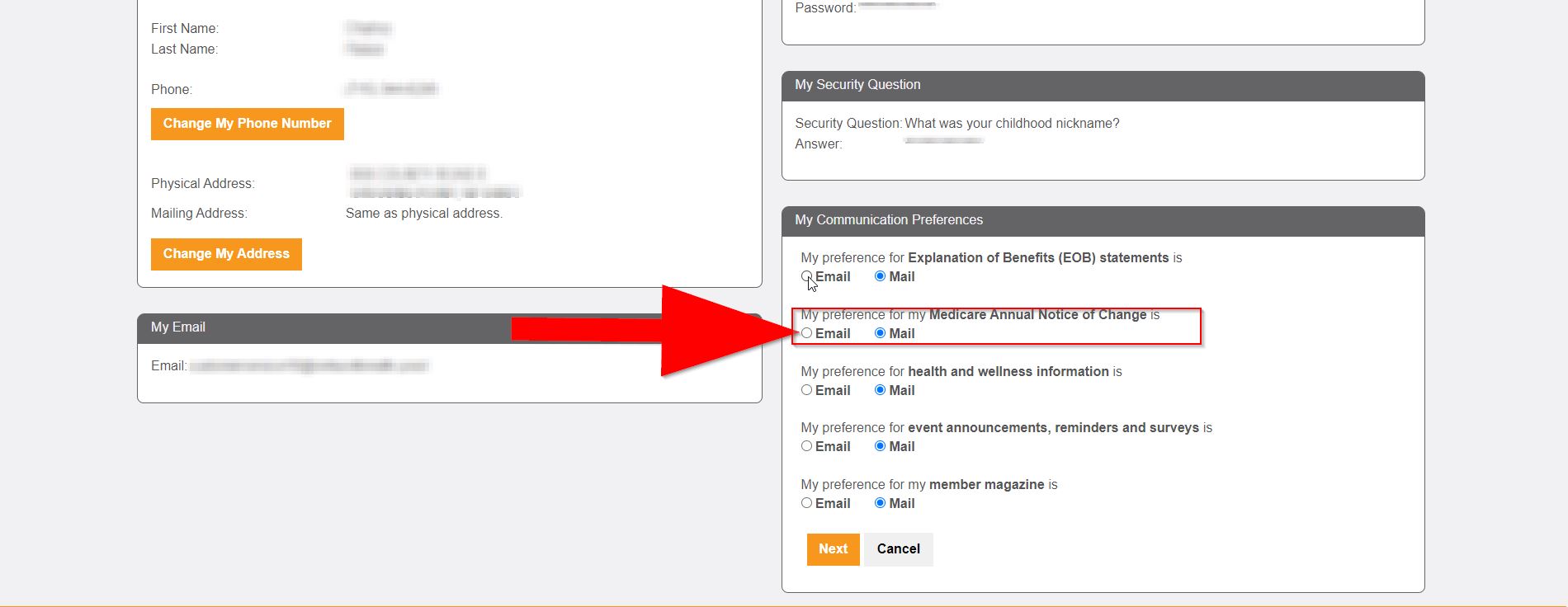 network health member portal communication preferences editor