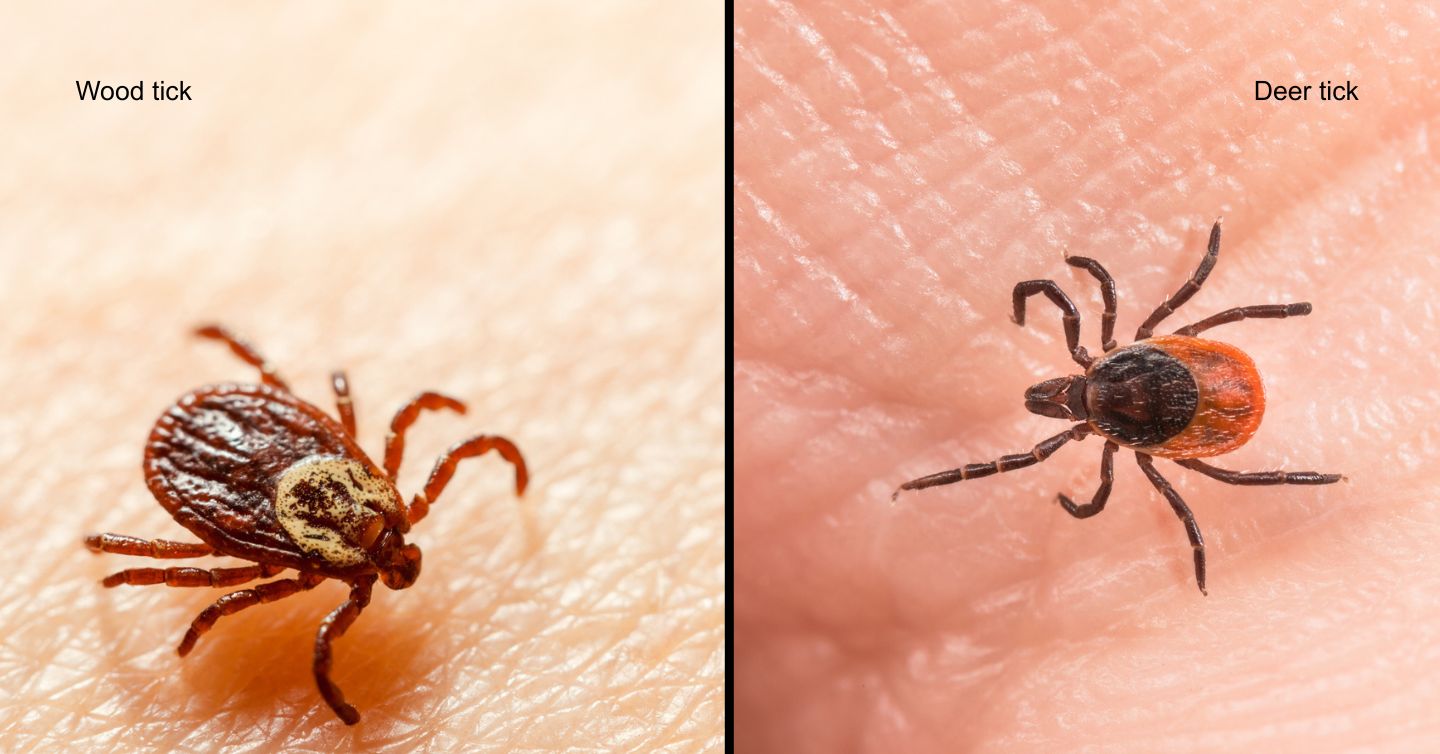 side by side comparison of wood tick and deer tick